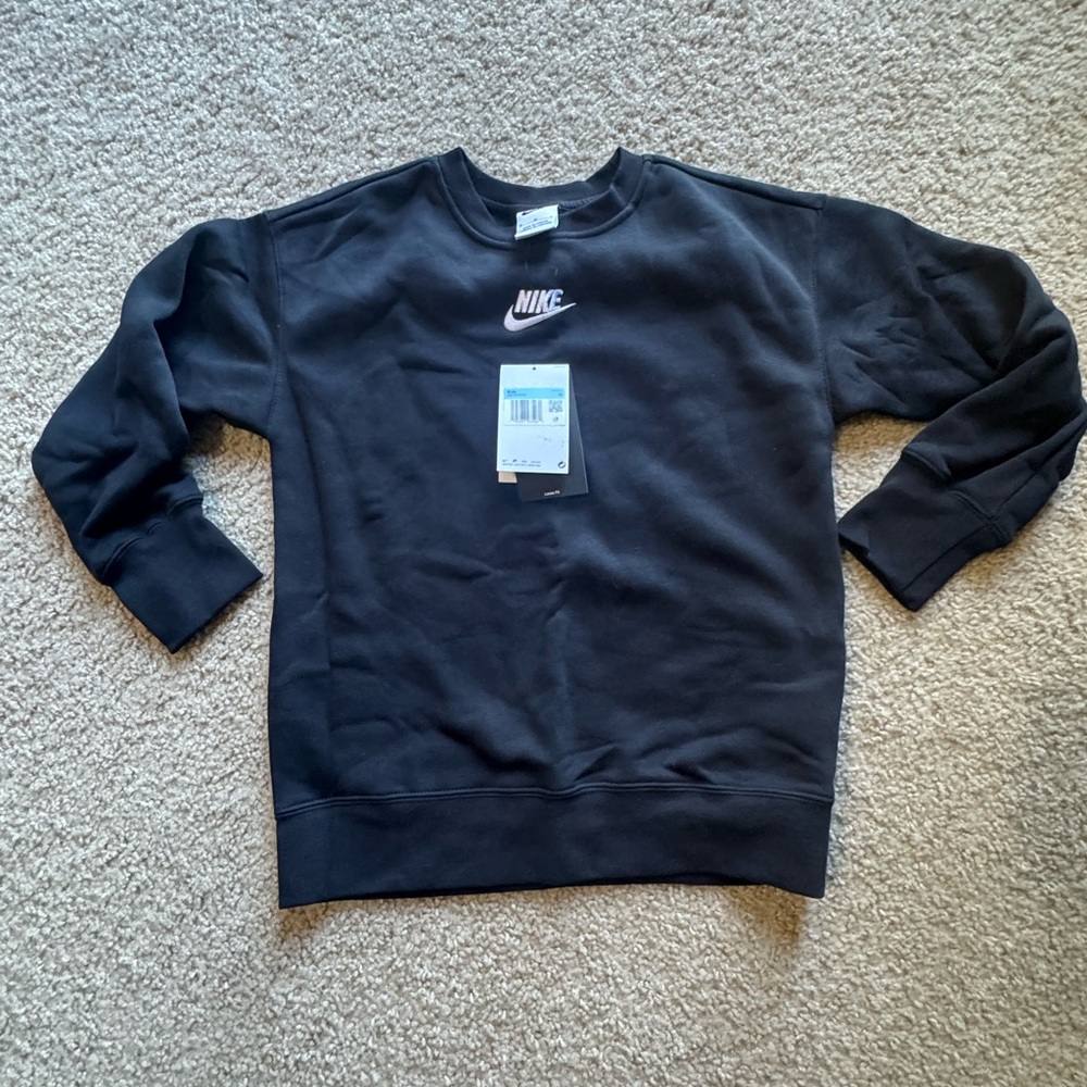 Nike Sweatshirt Kids Medium Black Crewneck Pullover DD7473-361 Fleece Logo New